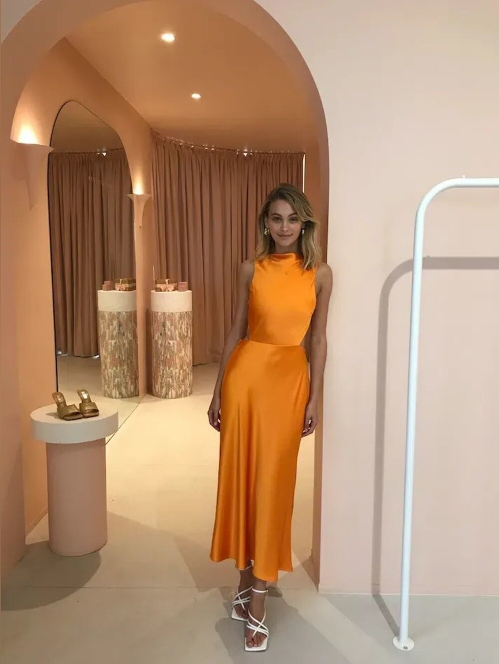Bec + Bridge Seraphine Dress Cutout Boat Neck Orange Midi